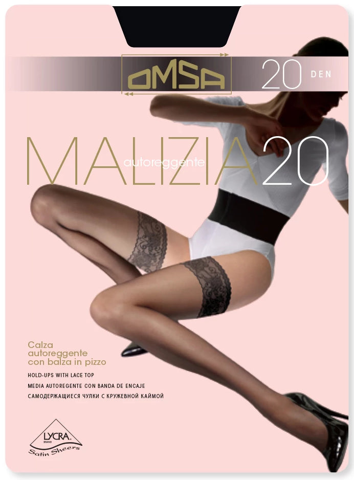 Omsa Malizia 20 Autoreggente - classic sheer hold ups with lace top and silicone