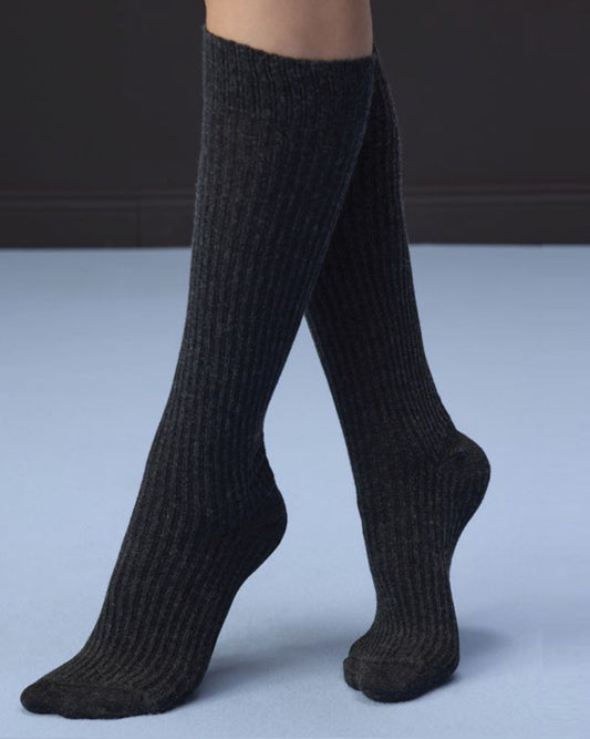 dark grey deep ribbed knee-high socks