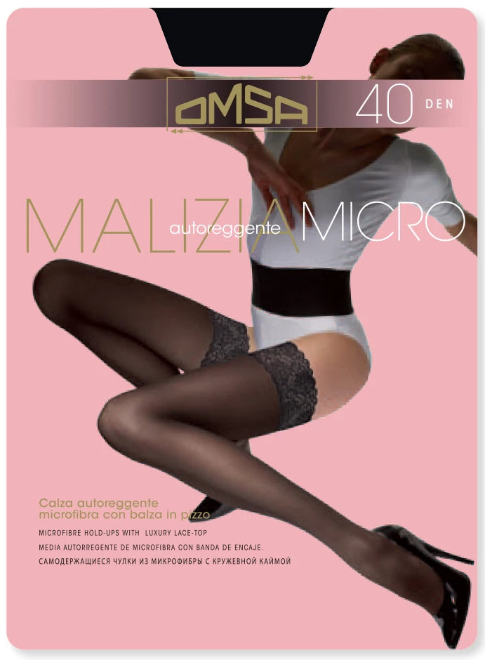 Omsa Malizia 40 Autoreggente - classic matte opaque hold ups with lace top and silicone